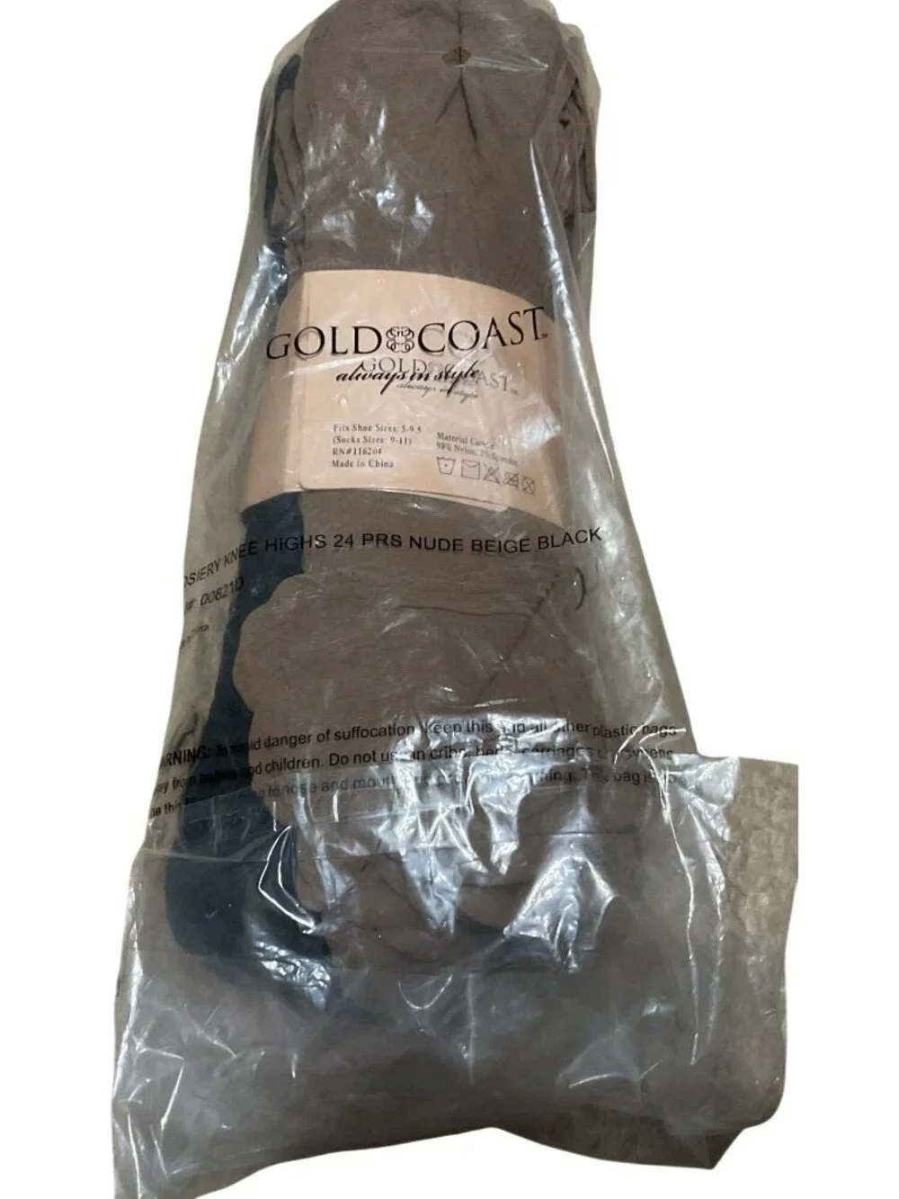 Vtg NWT Gold Coast Hosiery Knee Highs 24 Pairs Nude Beige Black Nylon Blend